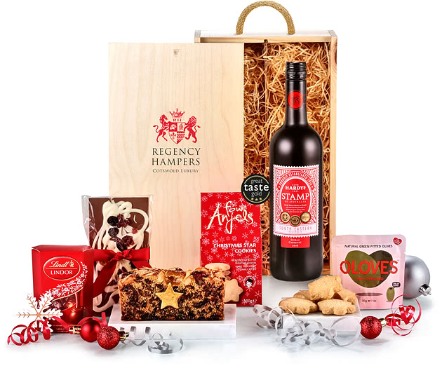 Frosty Winter Gift Box With Red Wine